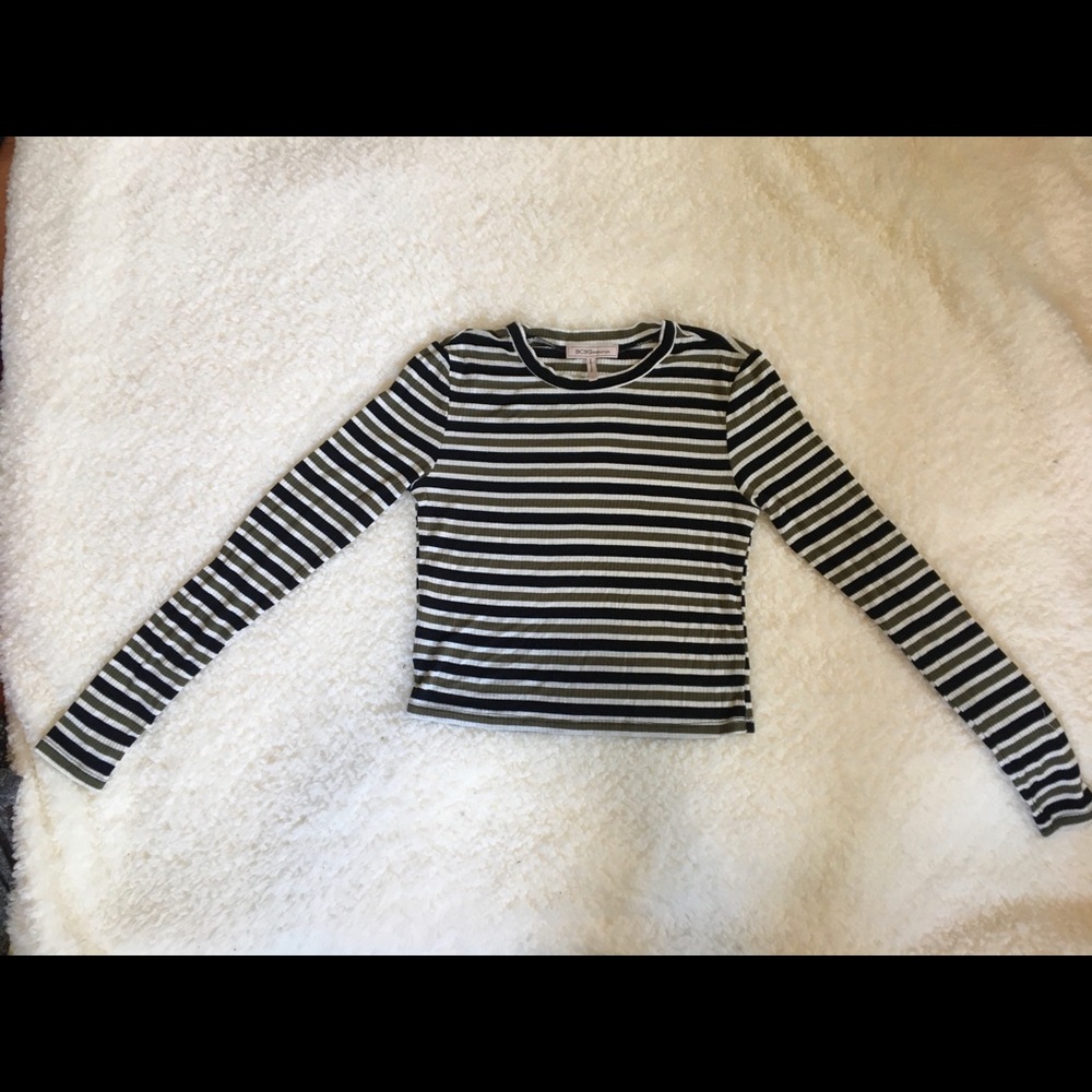 Small Green White and Black Striped Long Sleeve Shirt